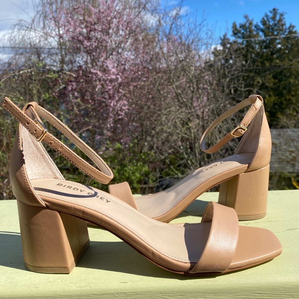 Birdy grey nude chunky heels NWOB
